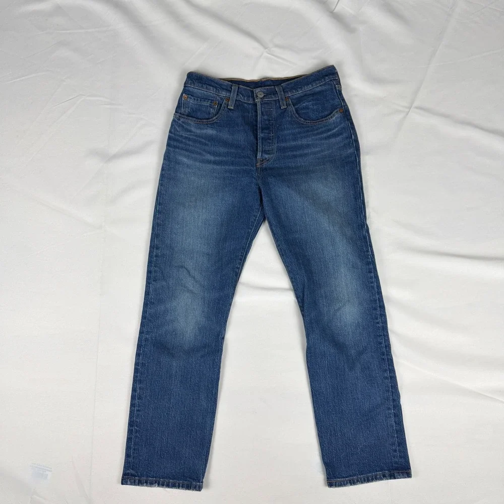 Levis 501‎ Original Fit Straight Leg Blue Denim Button Fly Jeans Mens 29x32